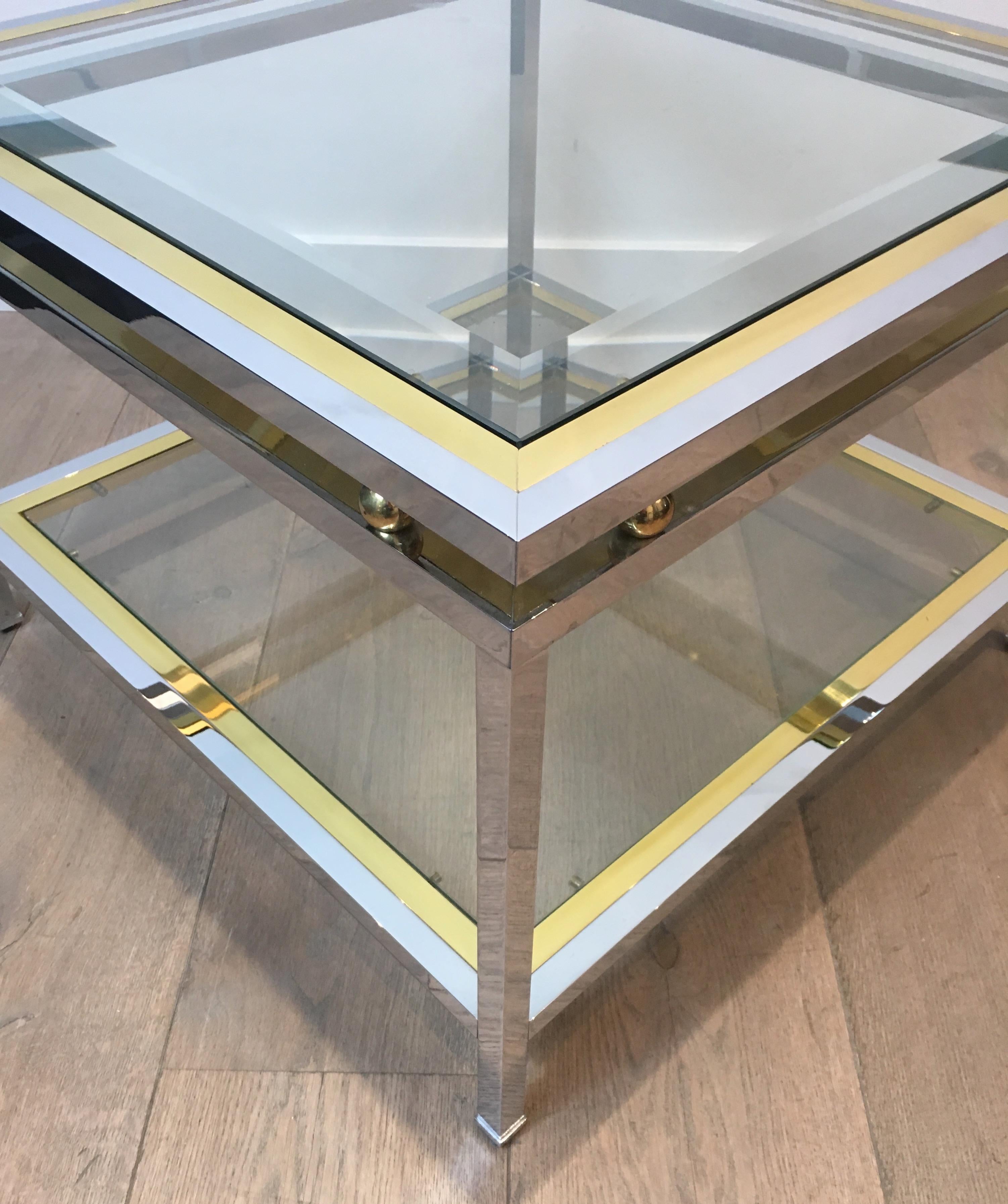 Late 20th Century Chrome and Brass Design Side Table, French, circa 1970