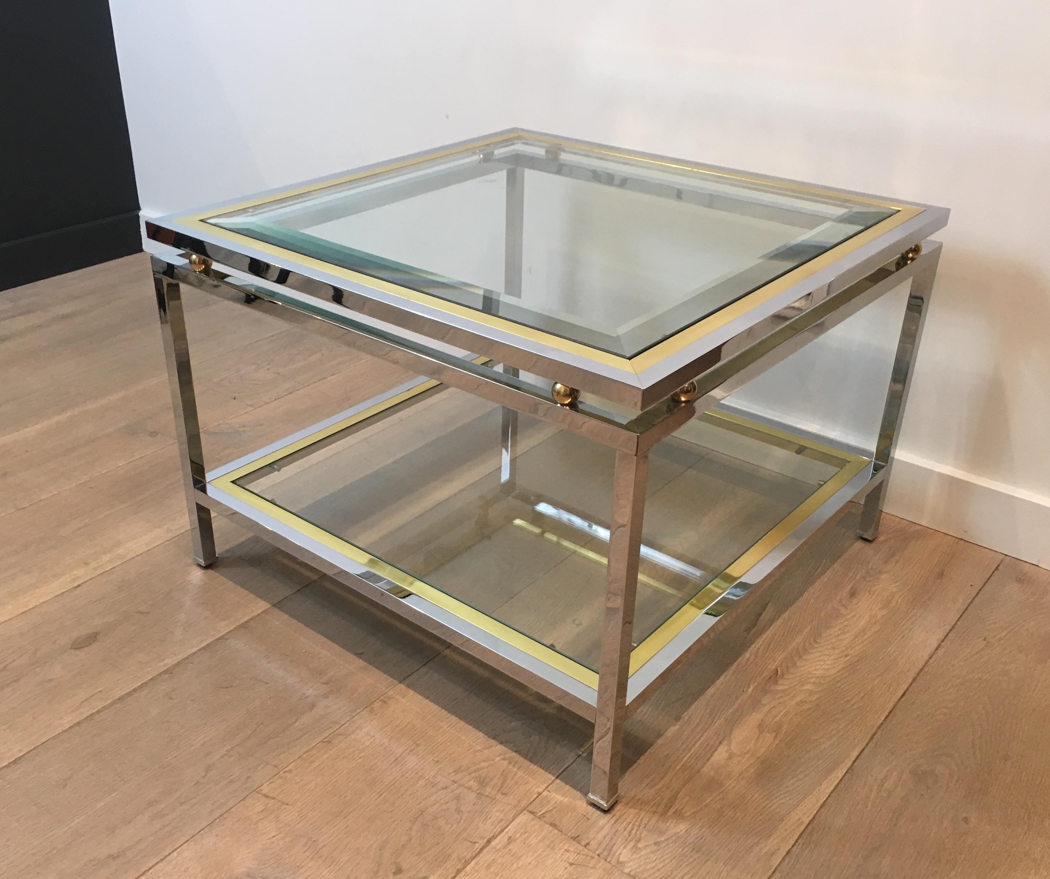 Chrome and Brass Design Side Table, French, circa 1970 4
