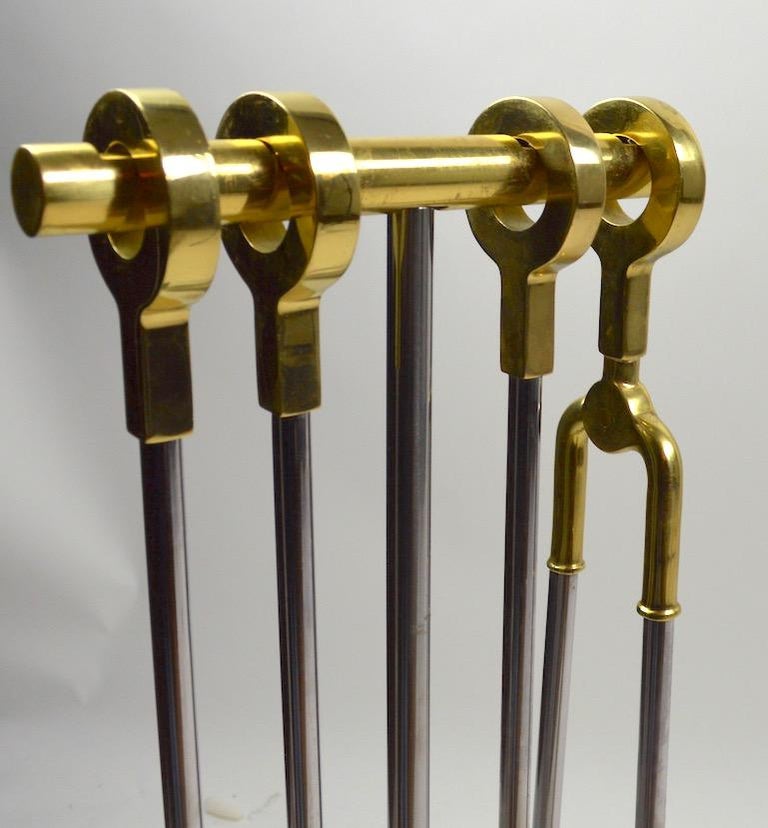 Chrome and Brass Fireplace Tools by Alessandro In Excellent Condition For Sale In New York, NY