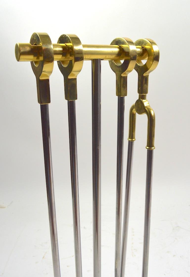 20th Century Chrome and Brass Fireplace Tools by Alessandro For Sale
