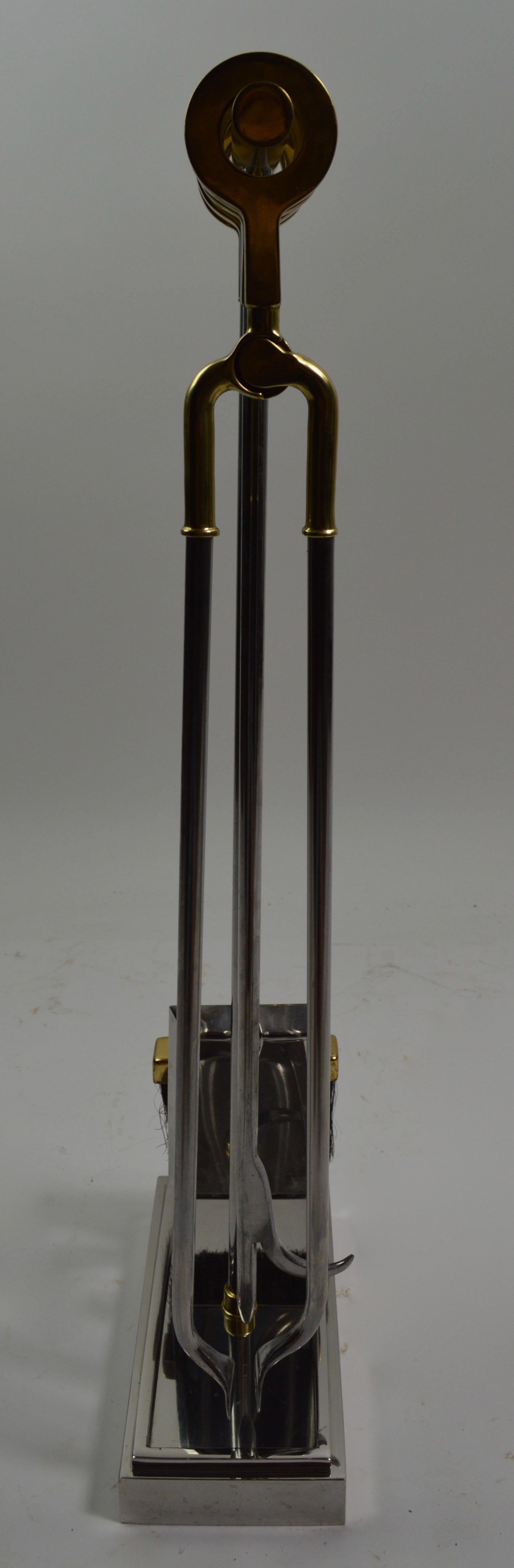 Chrome and Brass Fireplace Tools by Alessandro 1