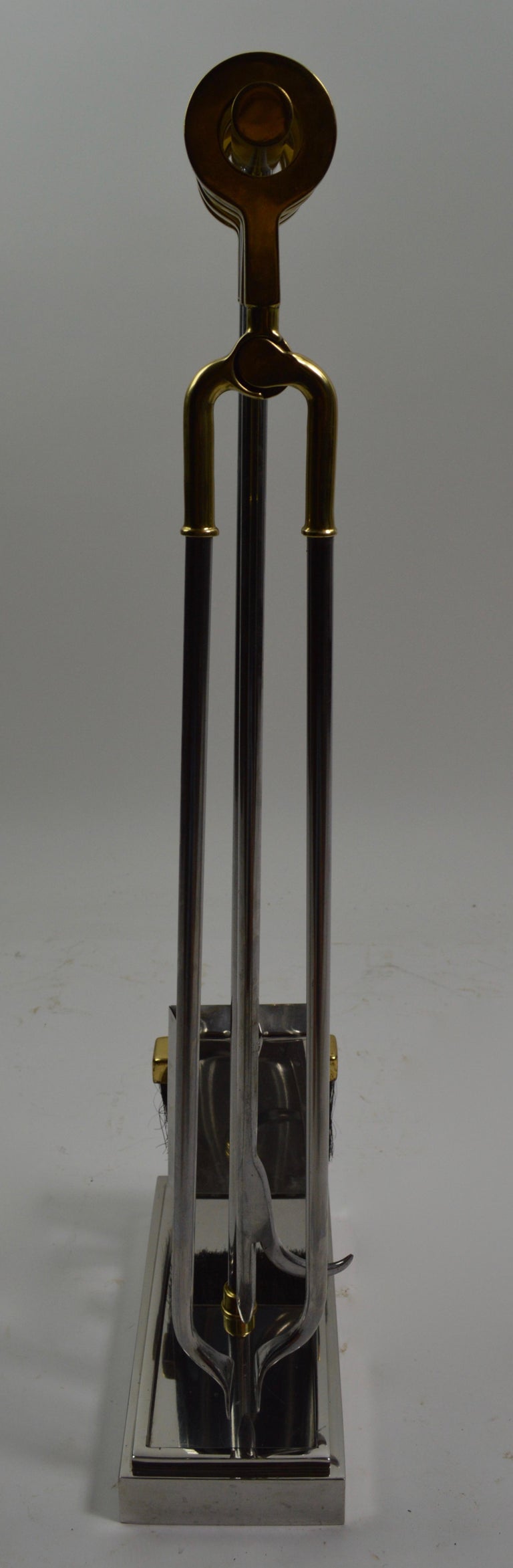 Chrome and Brass Fireplace Tools by Alessandro For Sale 1