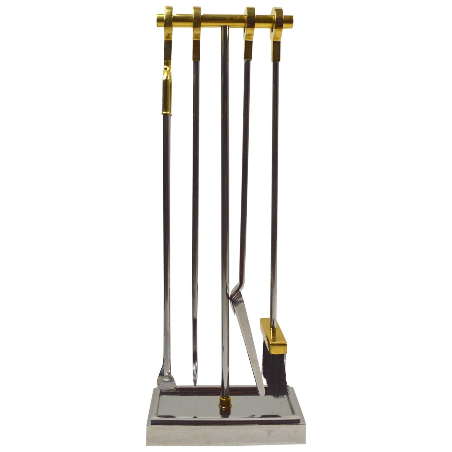 Chrome and Brass Fireplace Tools by Alessandro