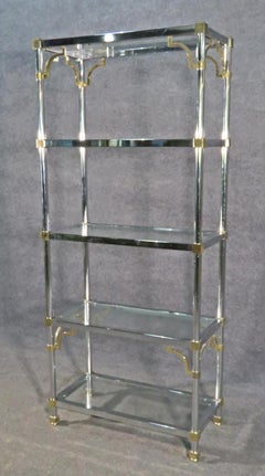 Chrome and Brass French Directoire Maison Jansen Style Etagere Shelf Display