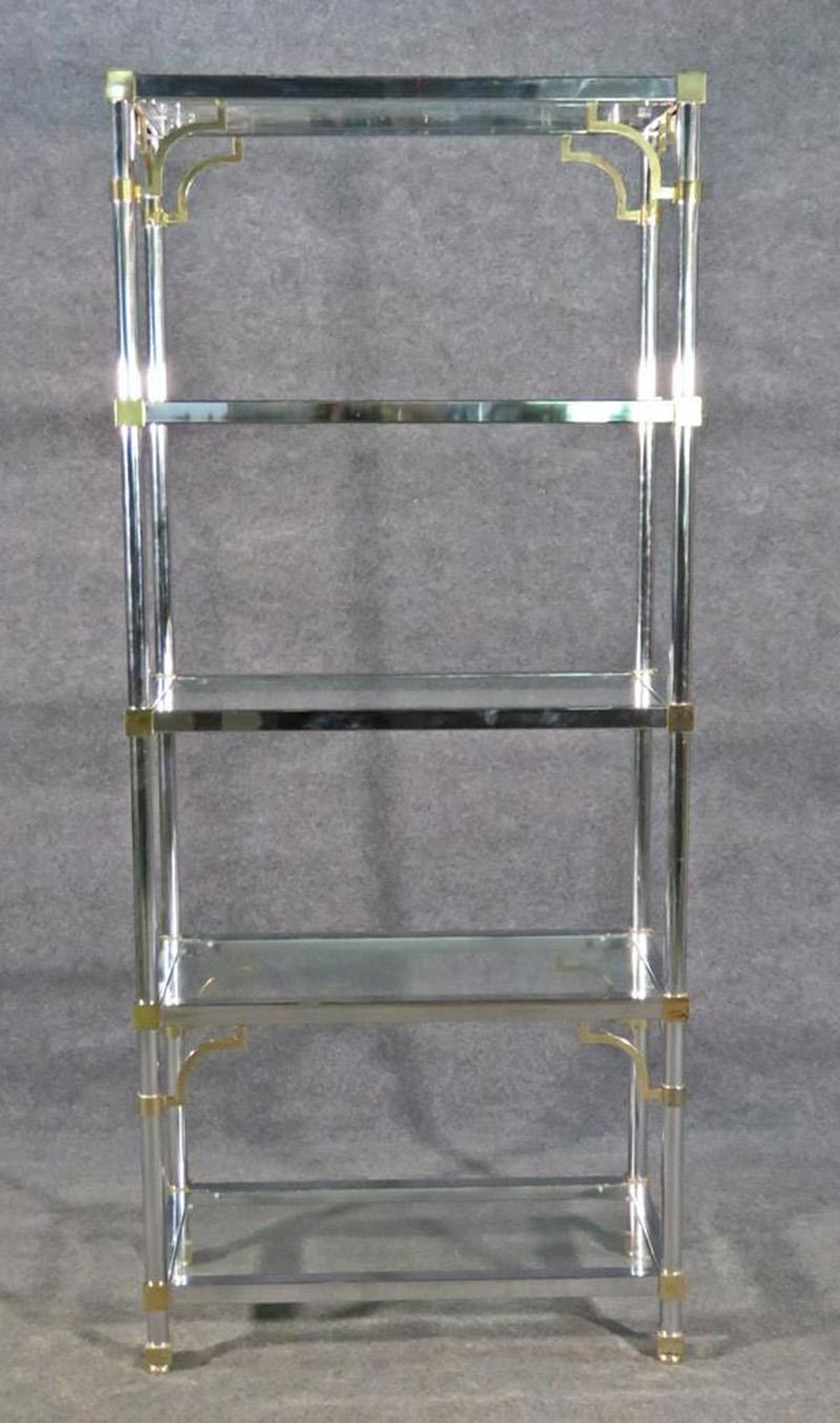 Chrome and Brass French Directoire Maison Jansen Style Etagere Shelf Display In Good Condition In Swedesboro, NJ
