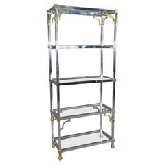 Chrome and Brass French Directoire Maison Jansen Style Etagere Shelf Display