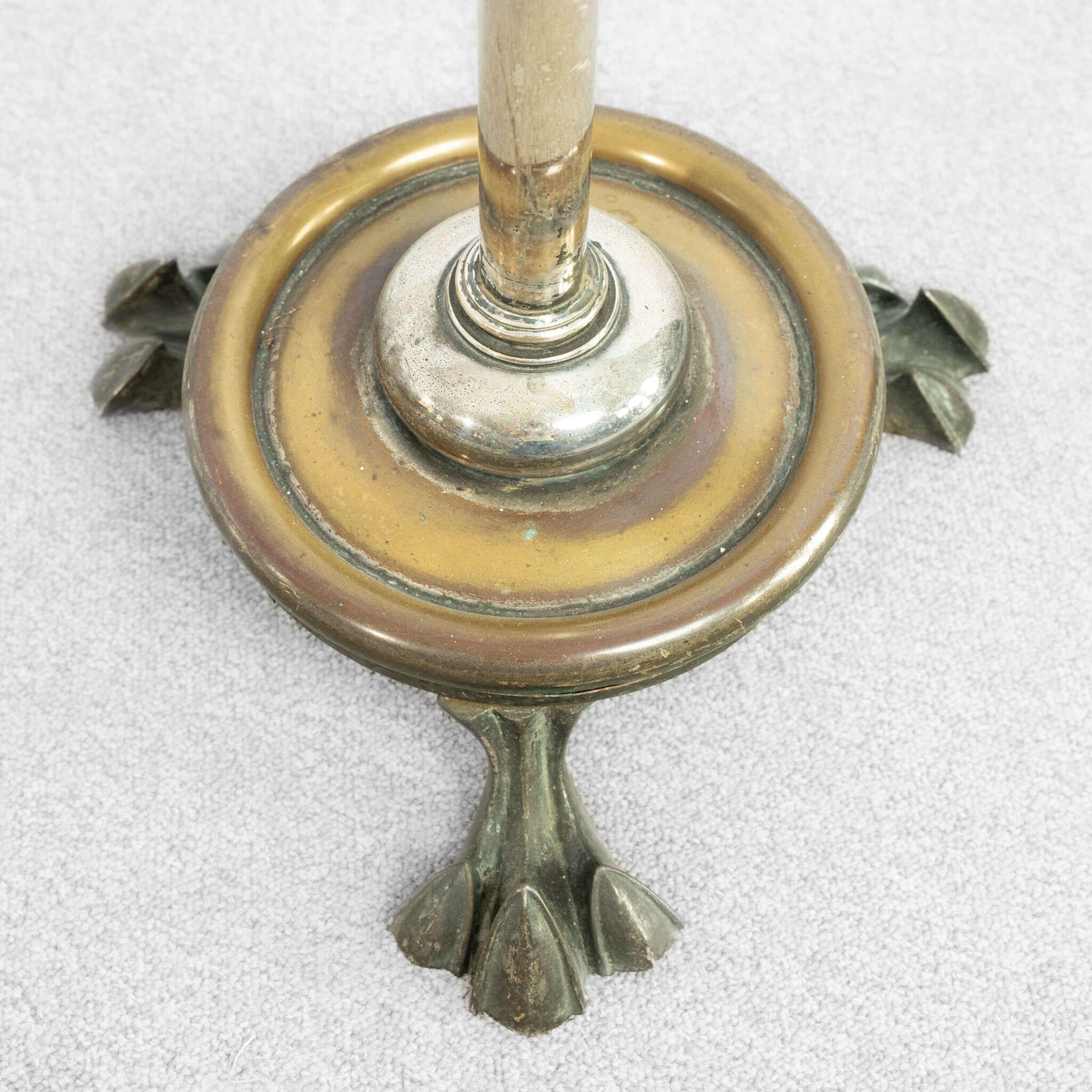 Hand-Crafted Chrome and Brass French Lion Paw Base Floor Lamp For Sale