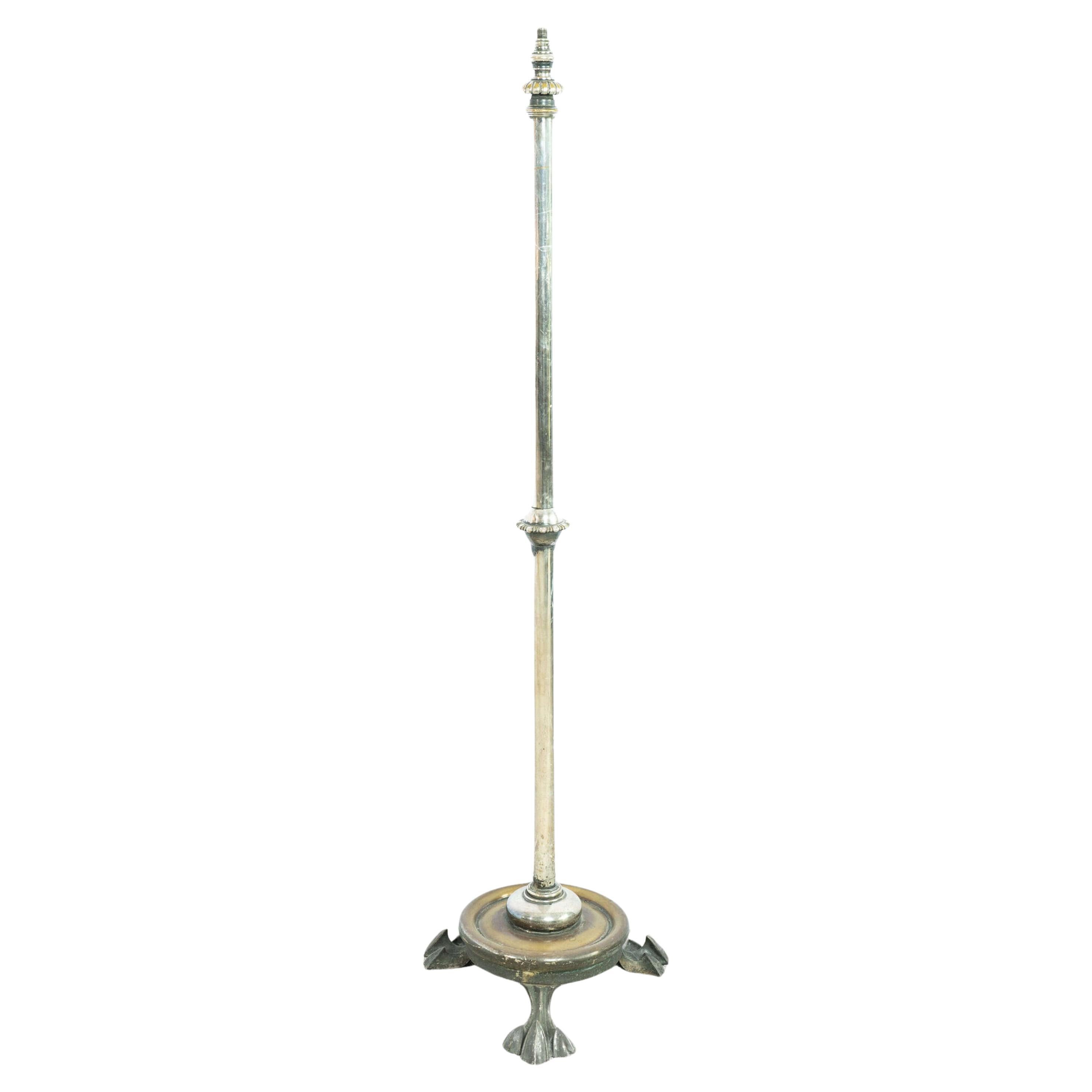 Chrome and Brass French Lion Paw Base Floor Lamp For Sale