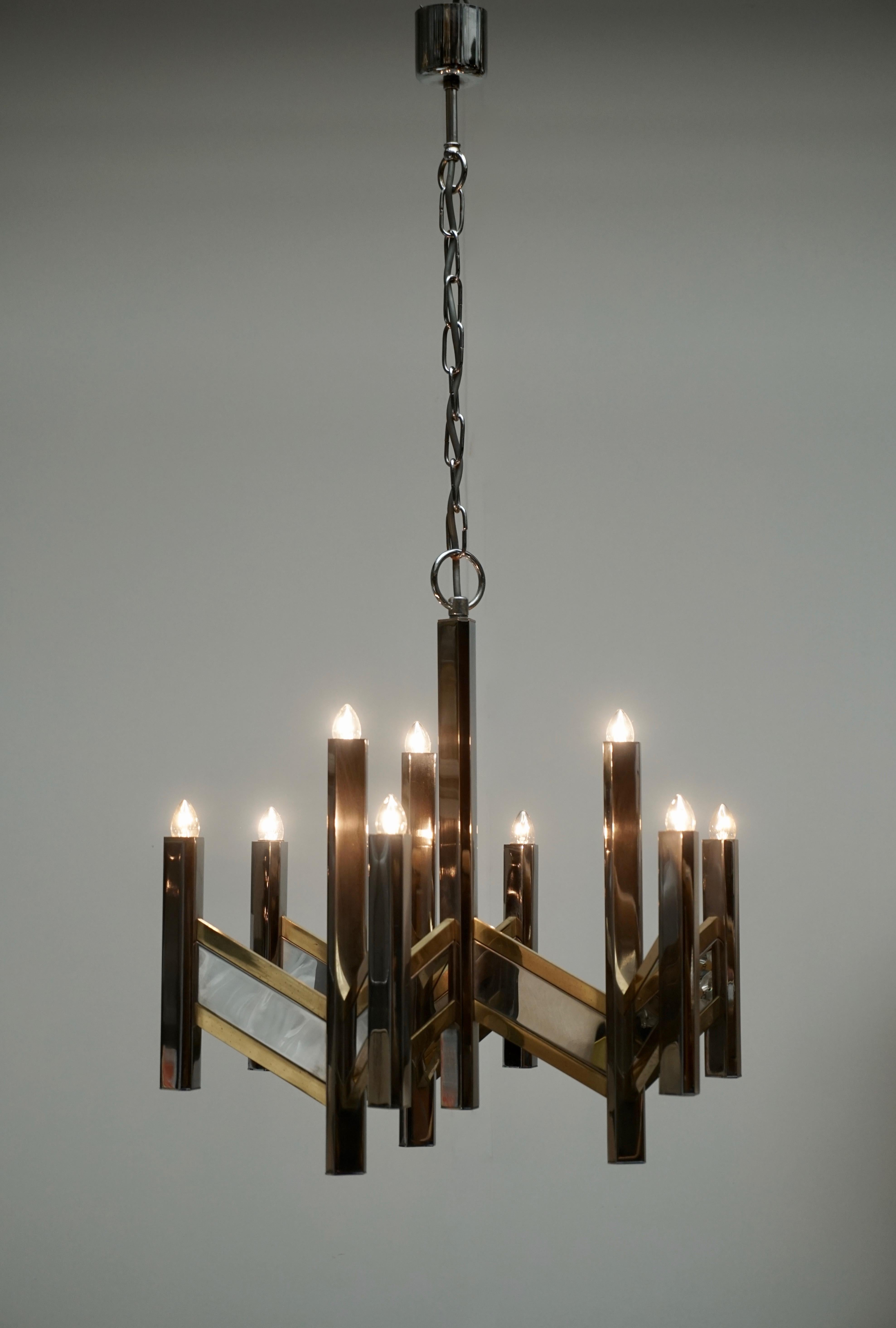 20th Century Chrome and Brass Geometric Sciolari Chandelier For Sale