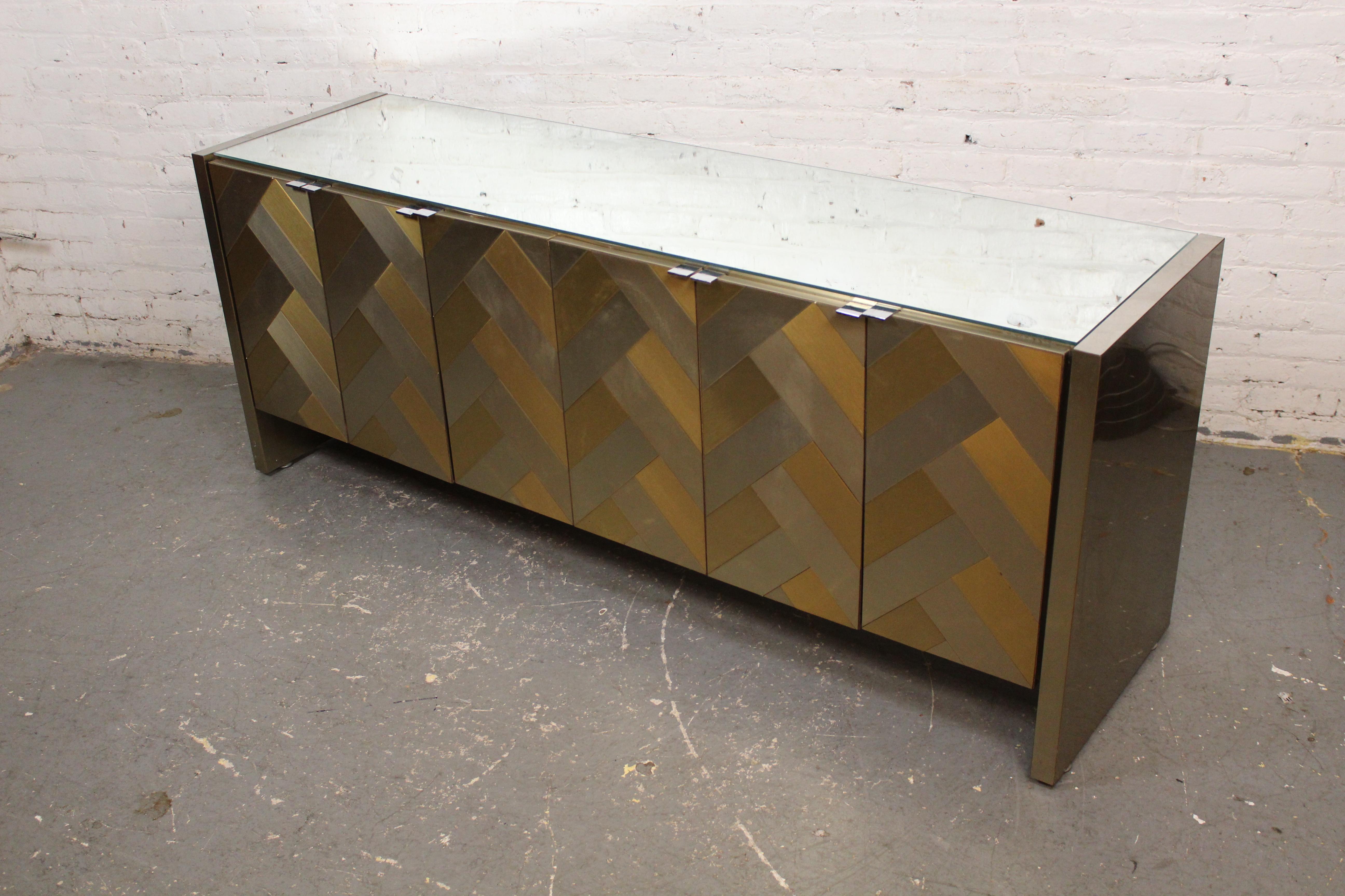 Chrome and Brass Herringbone Credenza by Ello Furniture 11