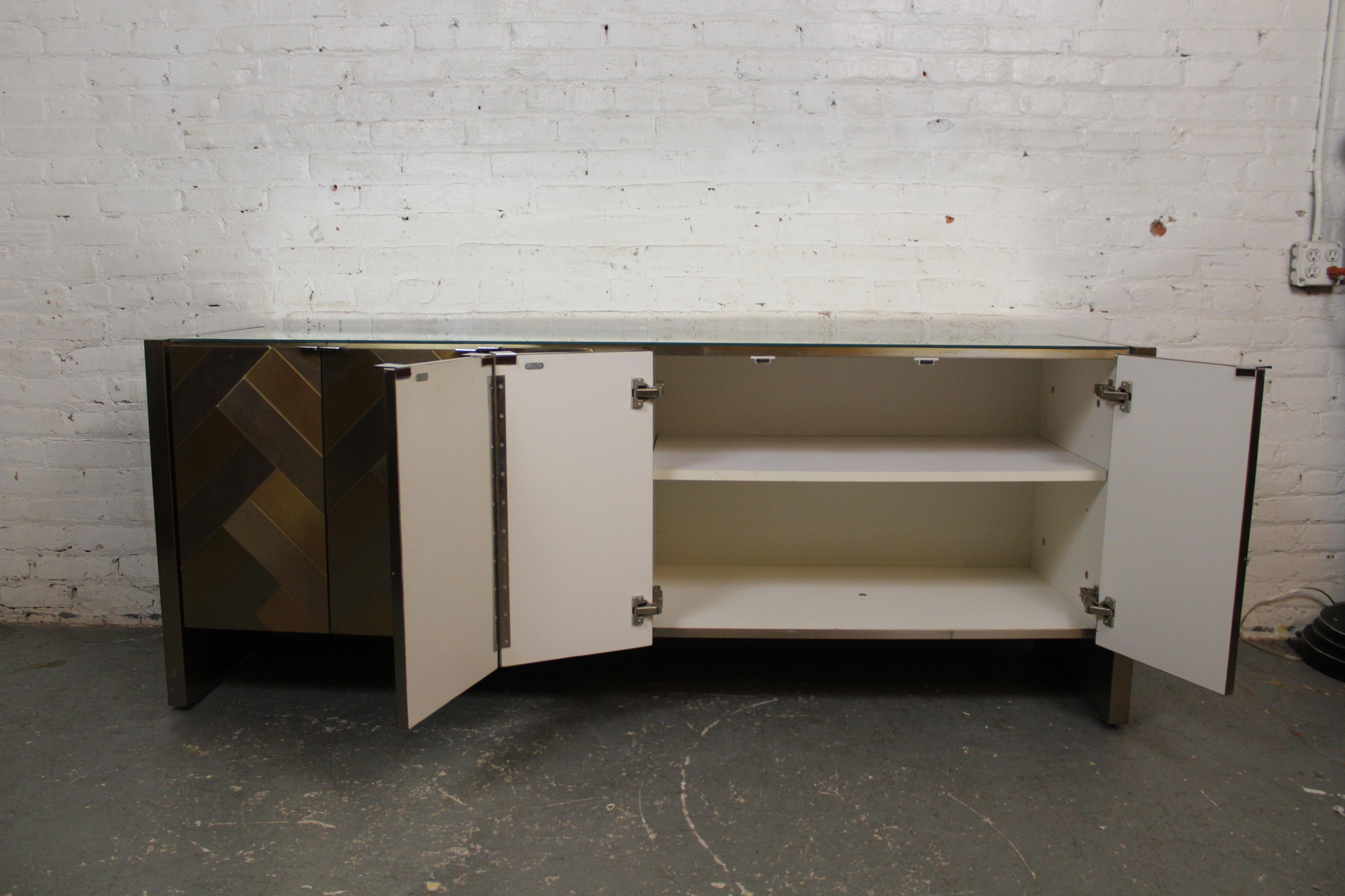 Chrome and Brass Herringbone Credenza by Ello Furniture 1