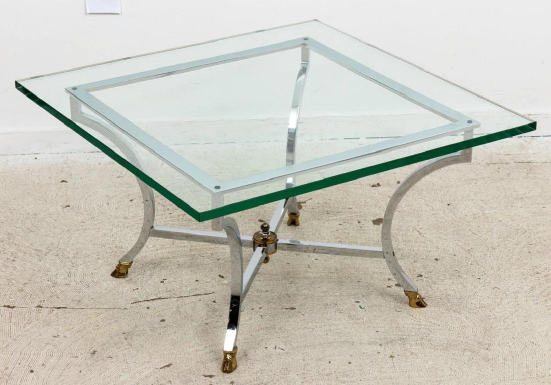 Italian Chrome and Brass Maison Jansen Style Coffee Table For Sale
