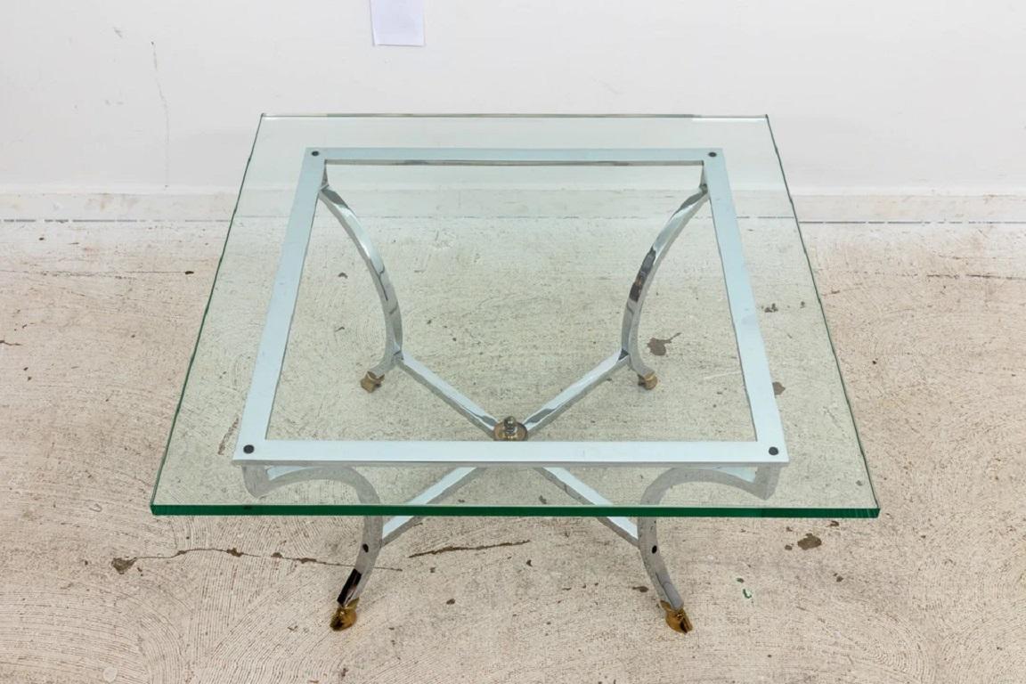Chrome and Brass Maison Jansen Style Coffee Table In Good Condition For Sale In New York, NY