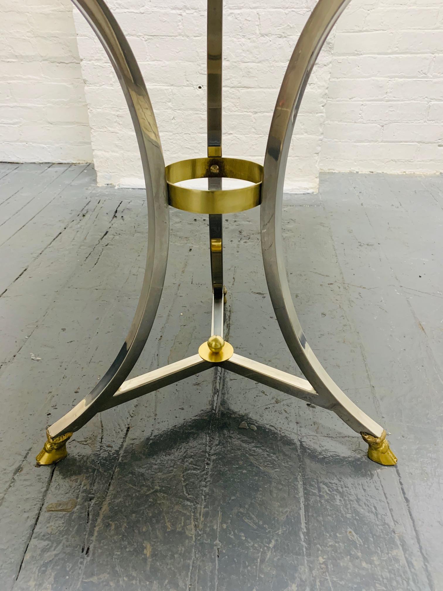 Chrome and Brass Marble-Top Table Style of Maison Jansen In Good Condition For Sale In New York, NY