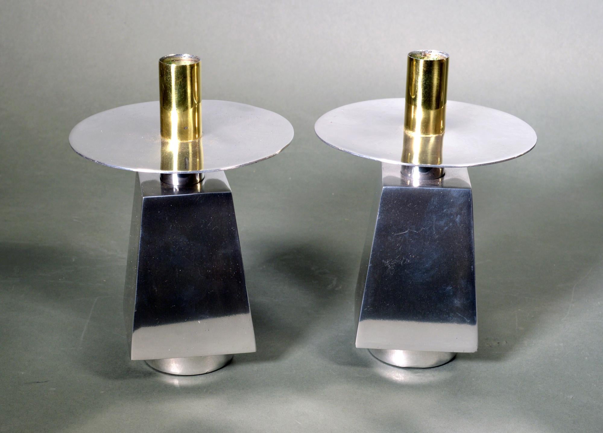 Chrome and Brass Midcentury Candlesticks, Set of Seven, 1970s For Sale 2