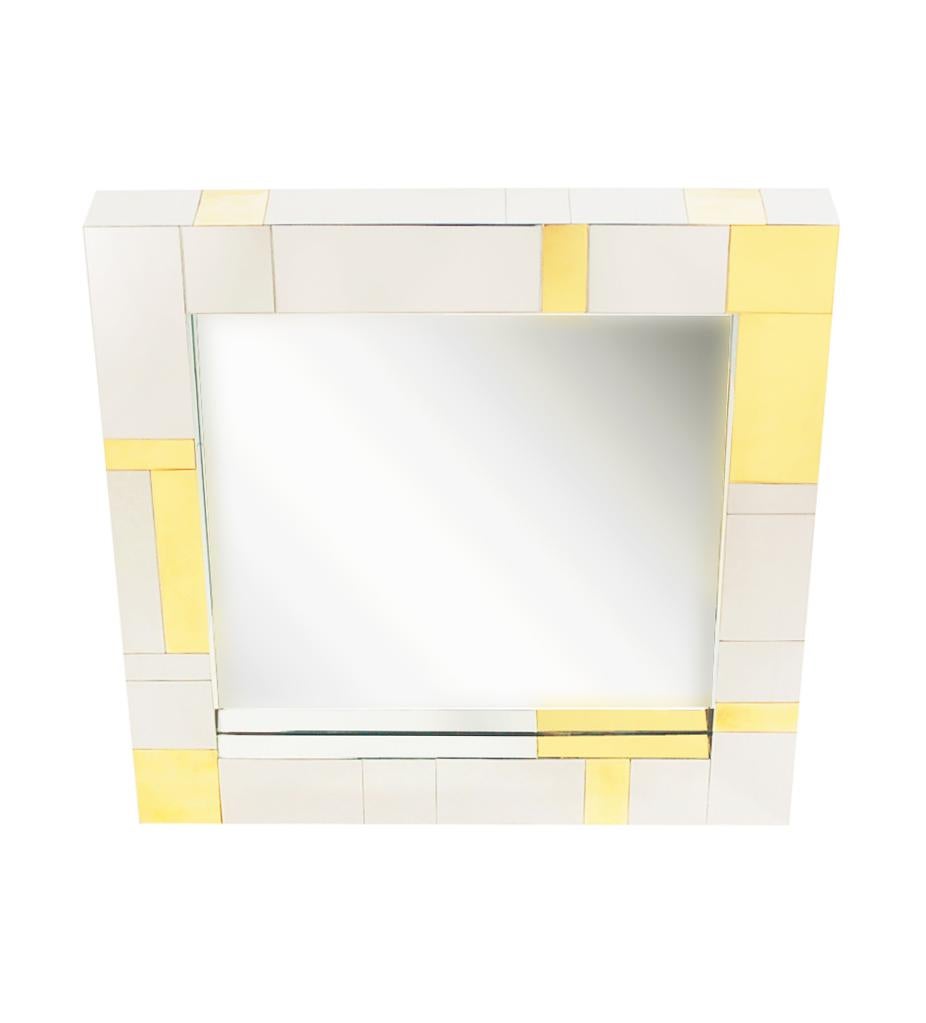 Chrome and Brass Midcentury Square Cityscape Mirrors in the Style of Paul Evans For Sale 2