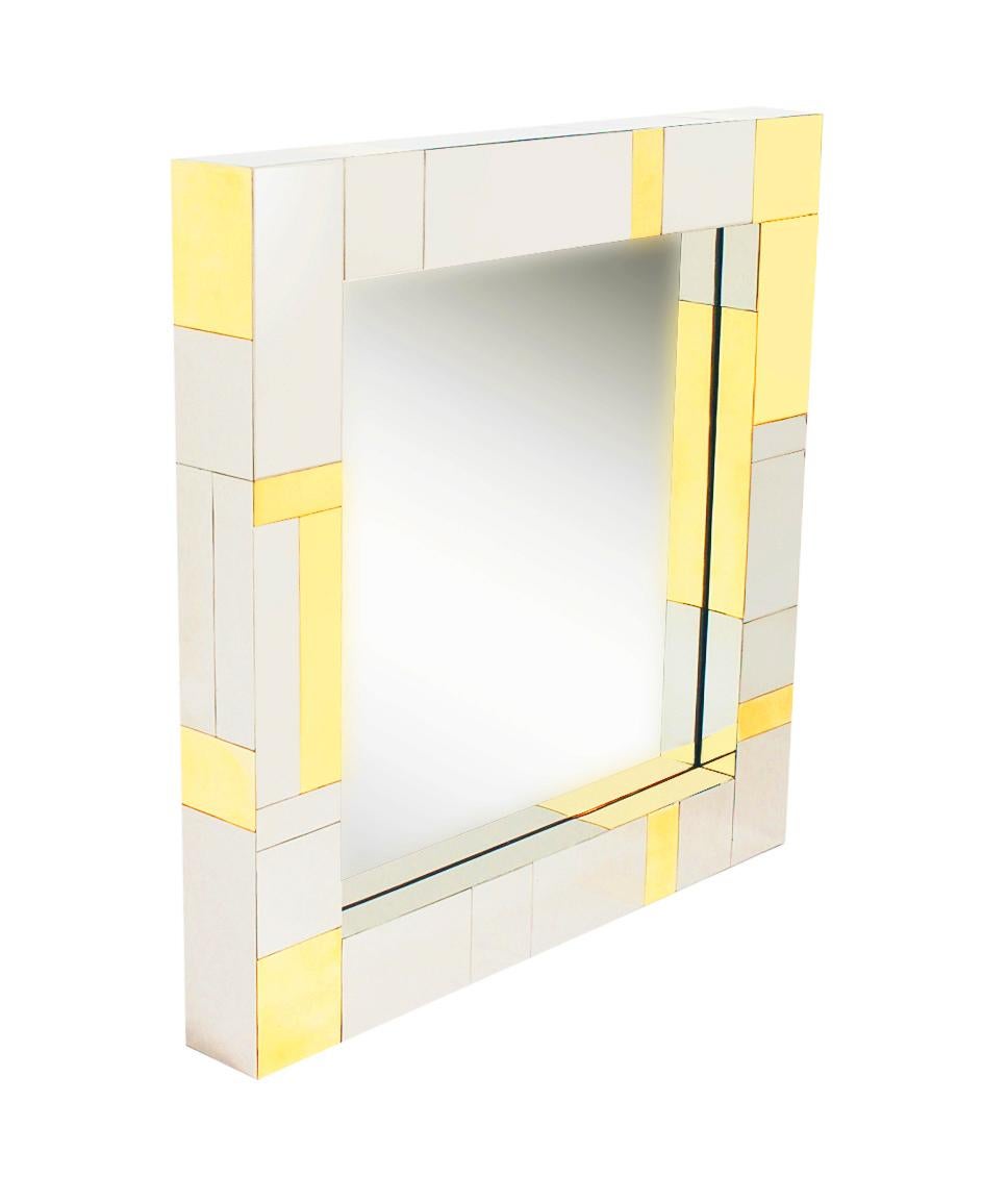 Chrome and Brass Midcentury Square Cityscape Mirrors in the Style of Paul Evans For Sale 3