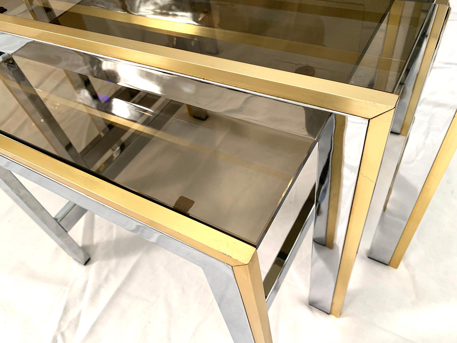 Chrome and Brass Nesting Table by Renato Zevi In Excellent Condition In Brussels, Brussels