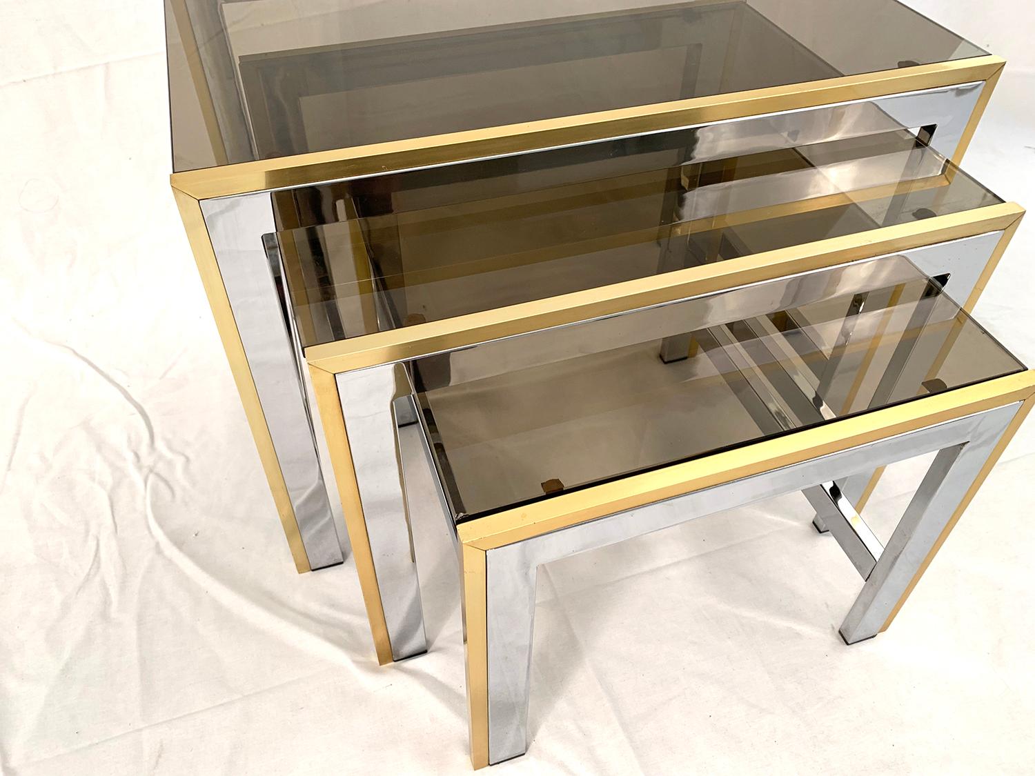 Late 20th Century Chrome and Brass Nesting Table by Renato Zevi