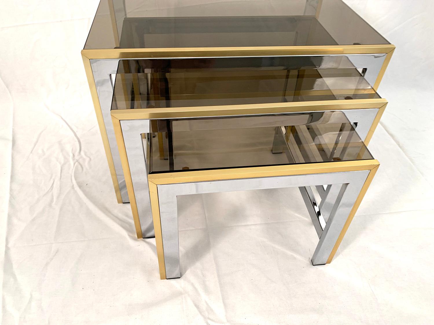 Metal Chrome and Brass Nesting Table by Renato Zevi
