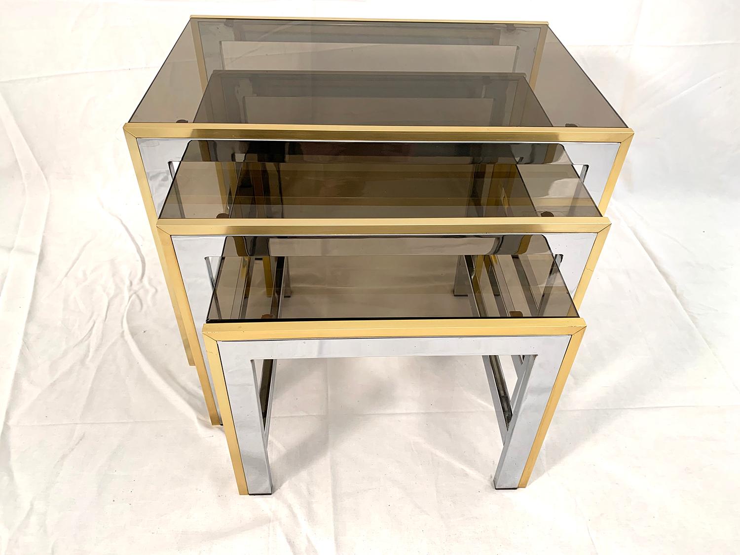 Chrome and Brass Nesting Table by Renato Zevi 1