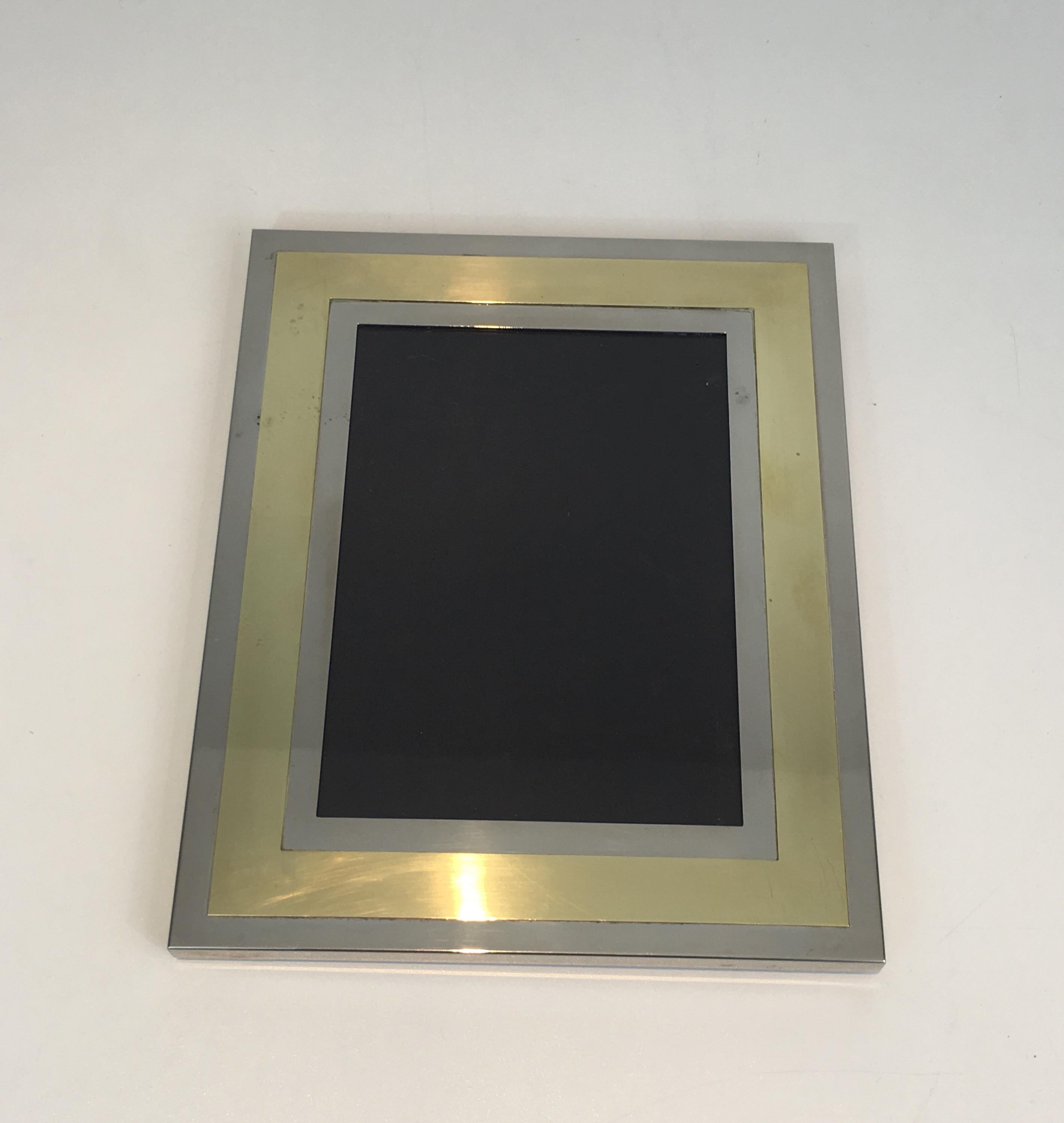Mid-Century Modern Chrome and Brass Picture Frame, French, Circa 1970 For Sale