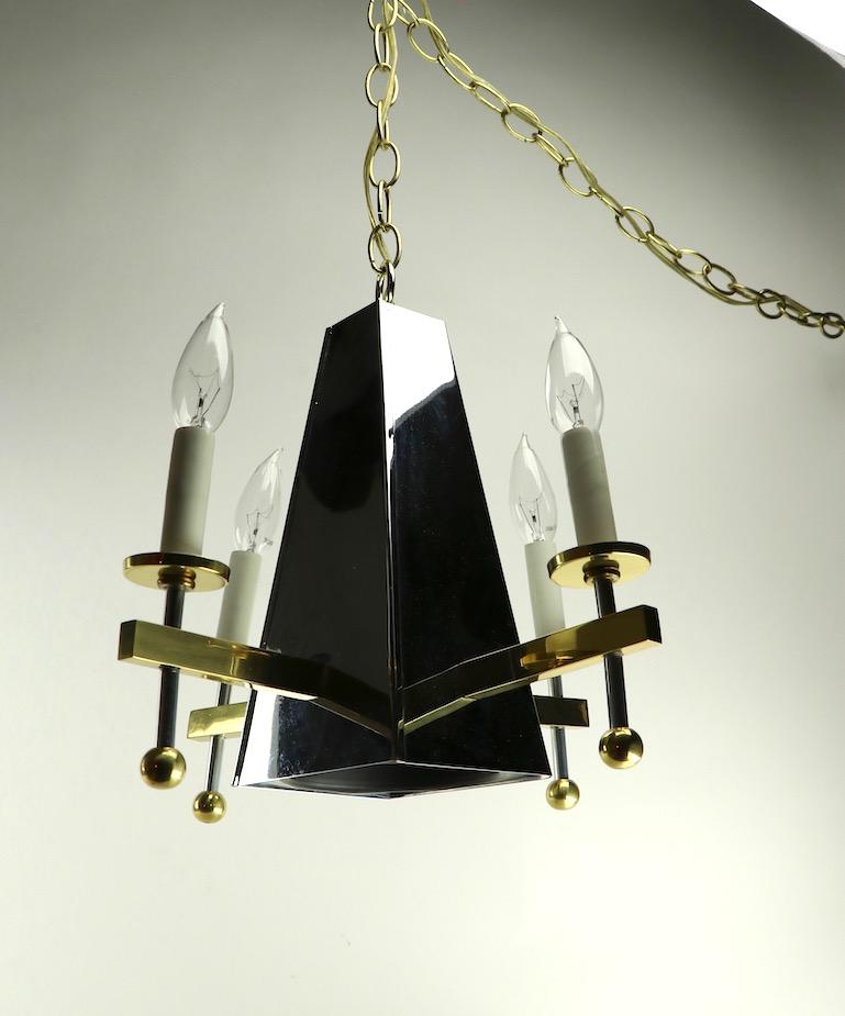 Chrome and Brass Pyramid Form Chandelier For Sale 5