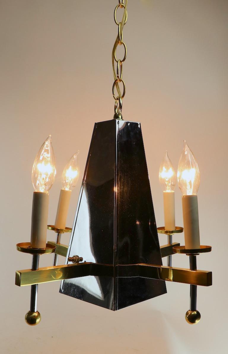 20th Century Chrome and Brass Pyramid Form Chandelier For Sale