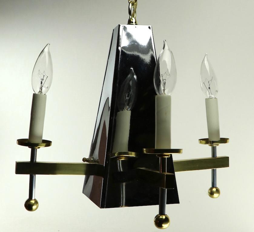 Chrome and Brass Pyramid Form Chandelier For Sale 1