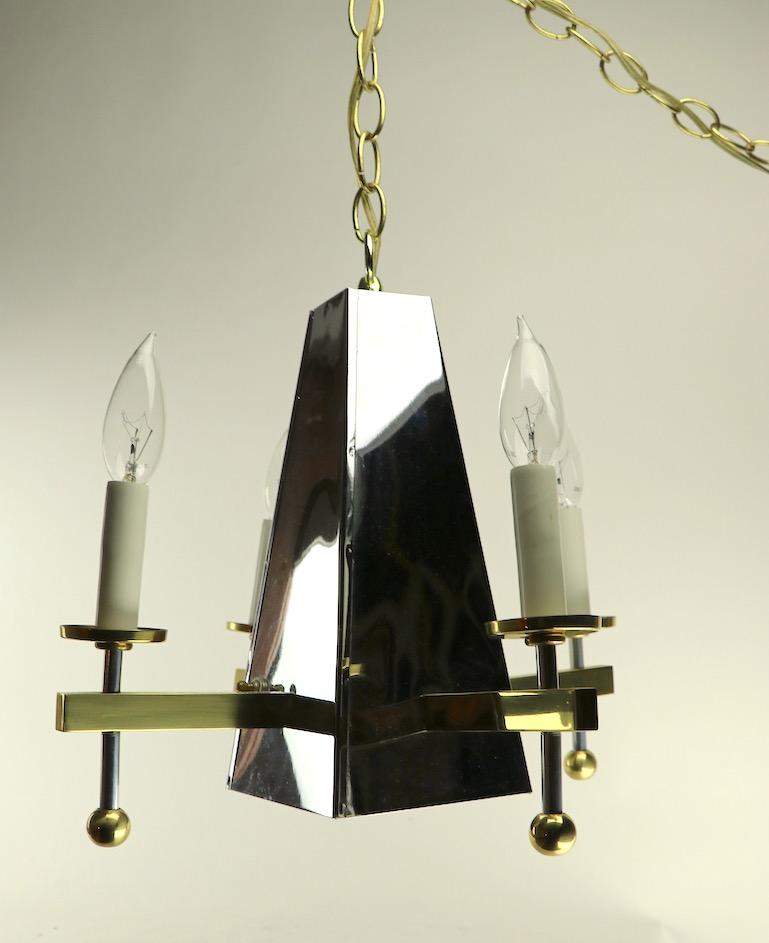 Chrome and Brass Pyramid Form Chandelier For Sale 3
