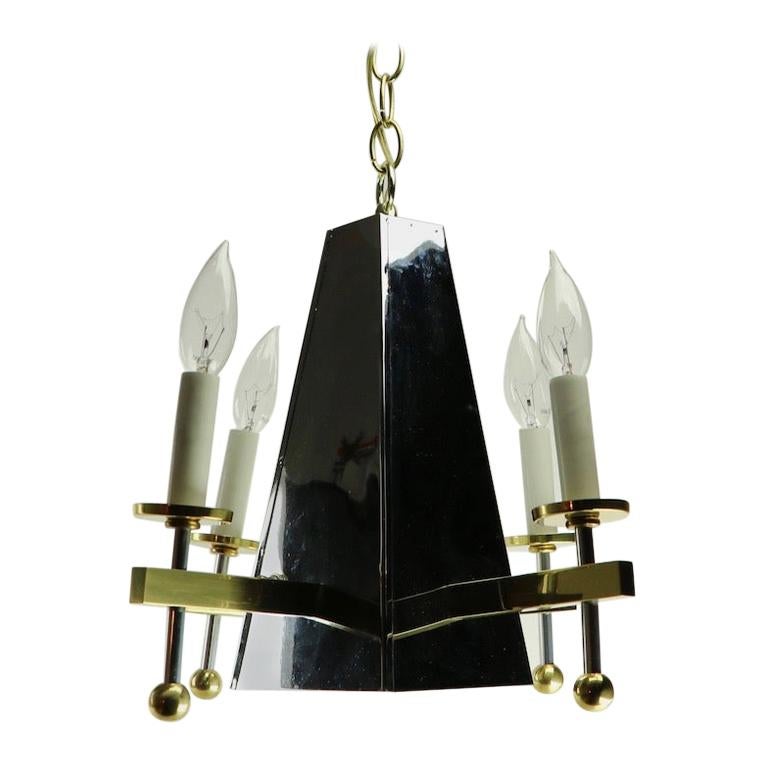 Chrome and Brass Pyramid Form Chandelier For Sale