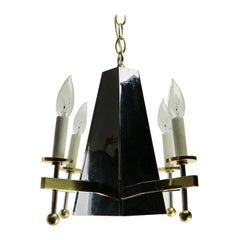 Retro Chrome and Brass Pyramid Form Chandelier