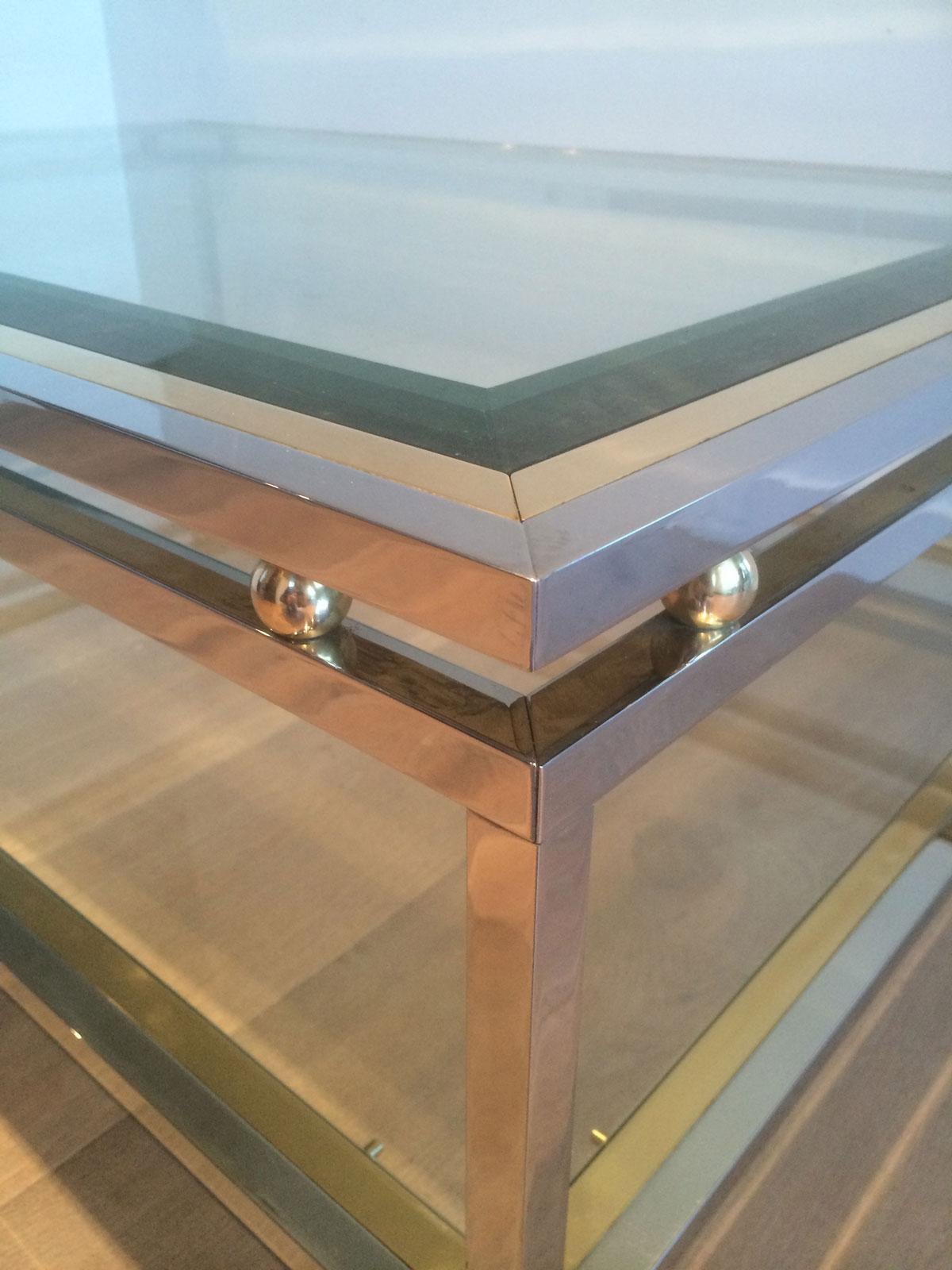 Chrome and Brass Rectangular Coffee Table, French, circa 1970 6