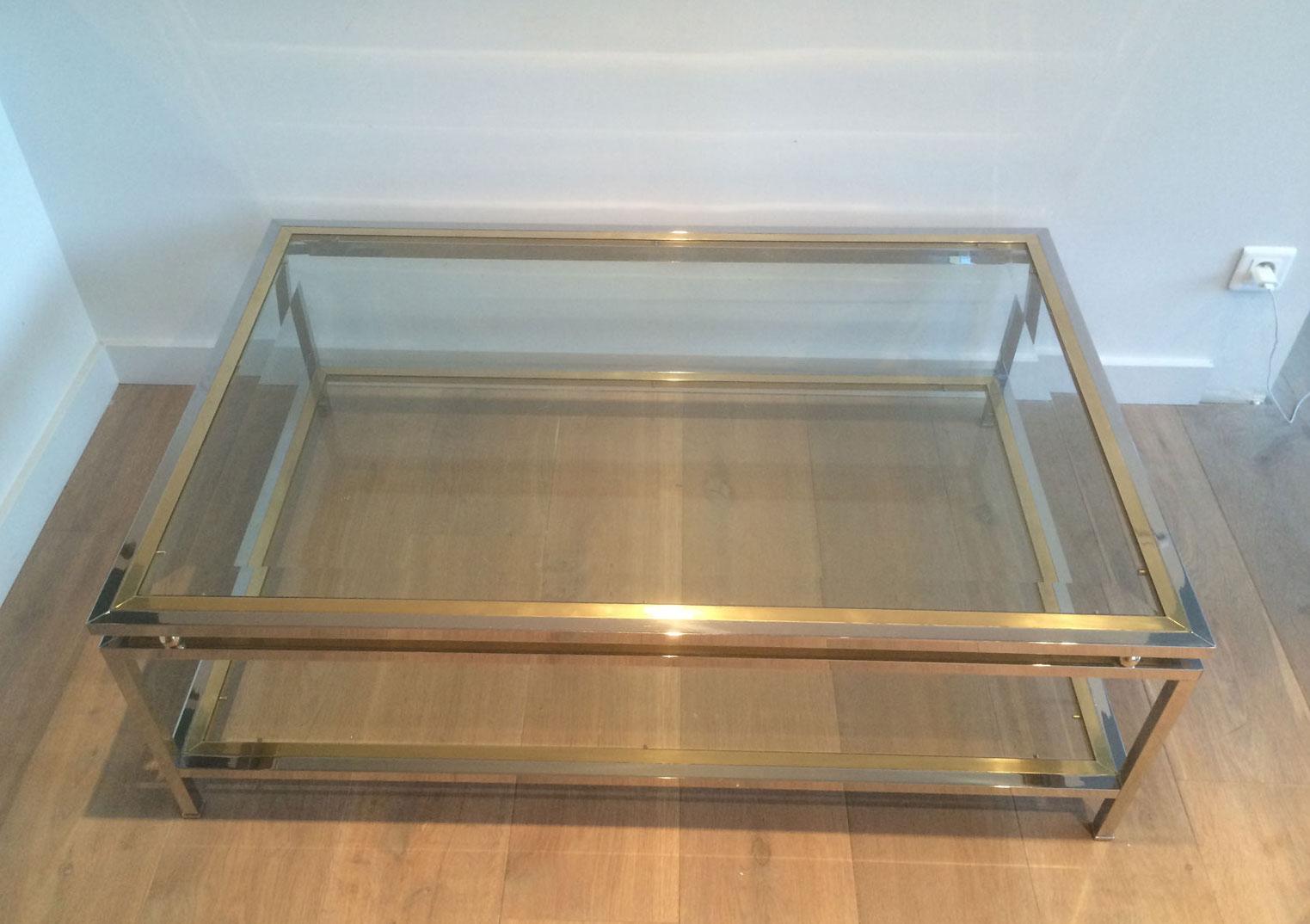 Chrome and Brass Rectangular Coffee Table, French, circa 1970 13