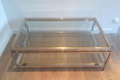 Chrome and Brass Rectangular Coffee Table, French, circa 1970
