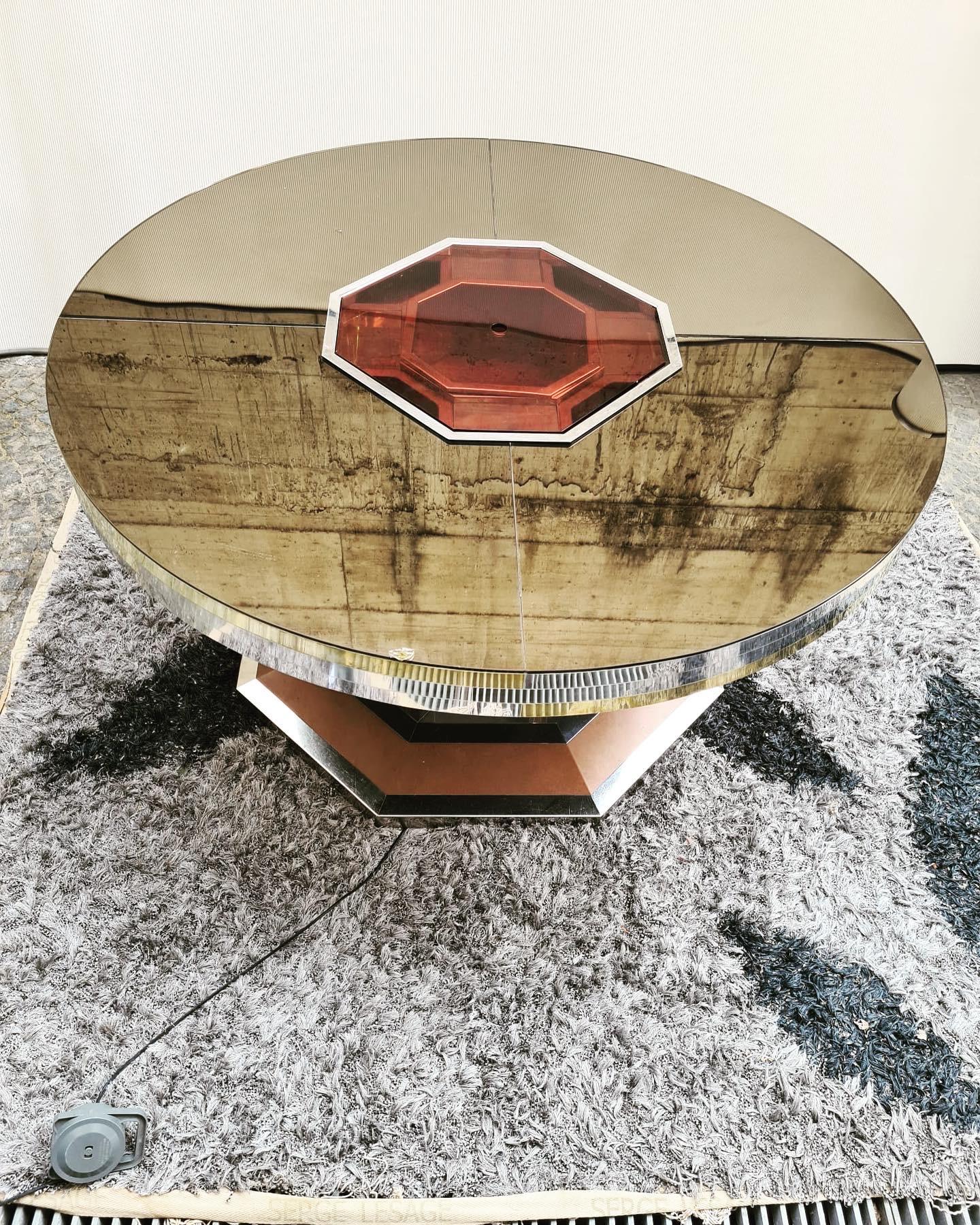 French Chrome and Brass Round Lighting Table by Sandro Petti for Maison Jansen, 1970s For Sale