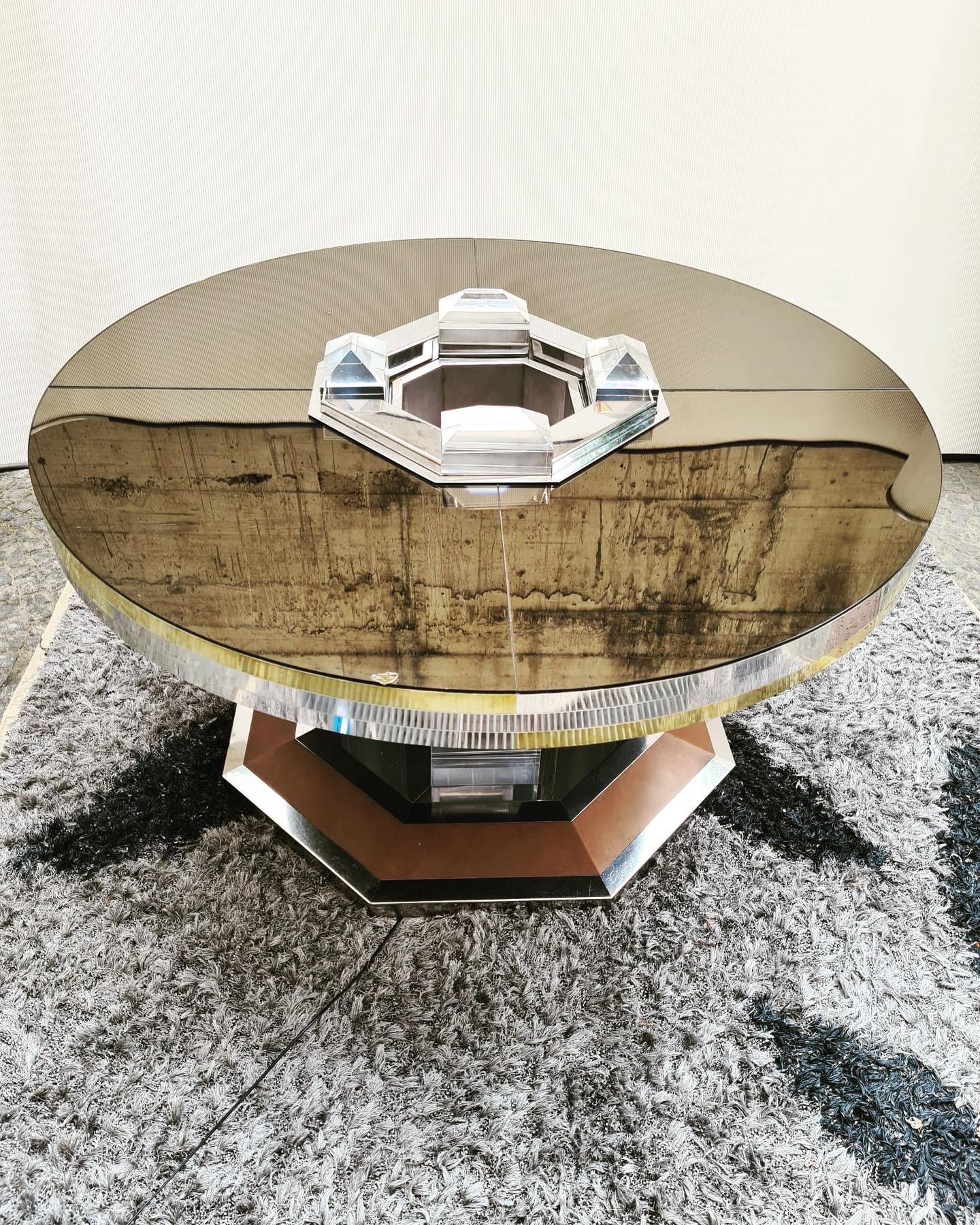 Chrome and Brass Round Lighting Table by Sandro Petti for Maison Jansen, 1970s In Good Condition For Sale In Milano, IT