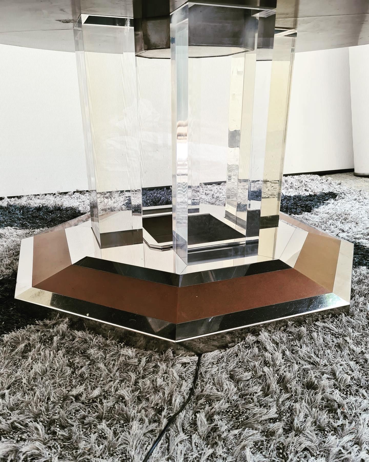 Chrome and Brass Round Lighting Table by Sandro Petti for Maison Jansen, 1970s For Sale 3