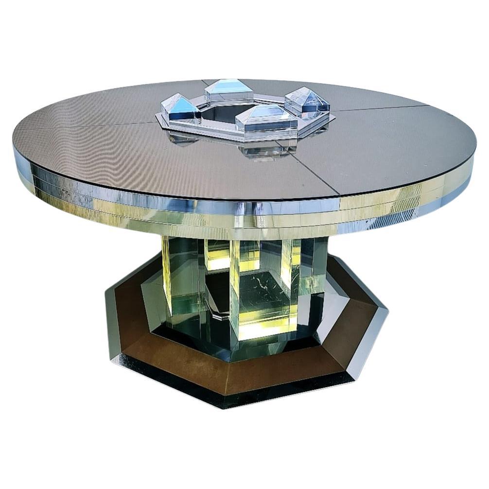 Chrome and Brass Round Lighting Table by Sandro Petti for Maison Jansen, 1970s For Sale
