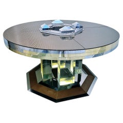 Retro Chrome and Brass Round Lighting Table by Sandro Petti for Maison Jansen, 1970s