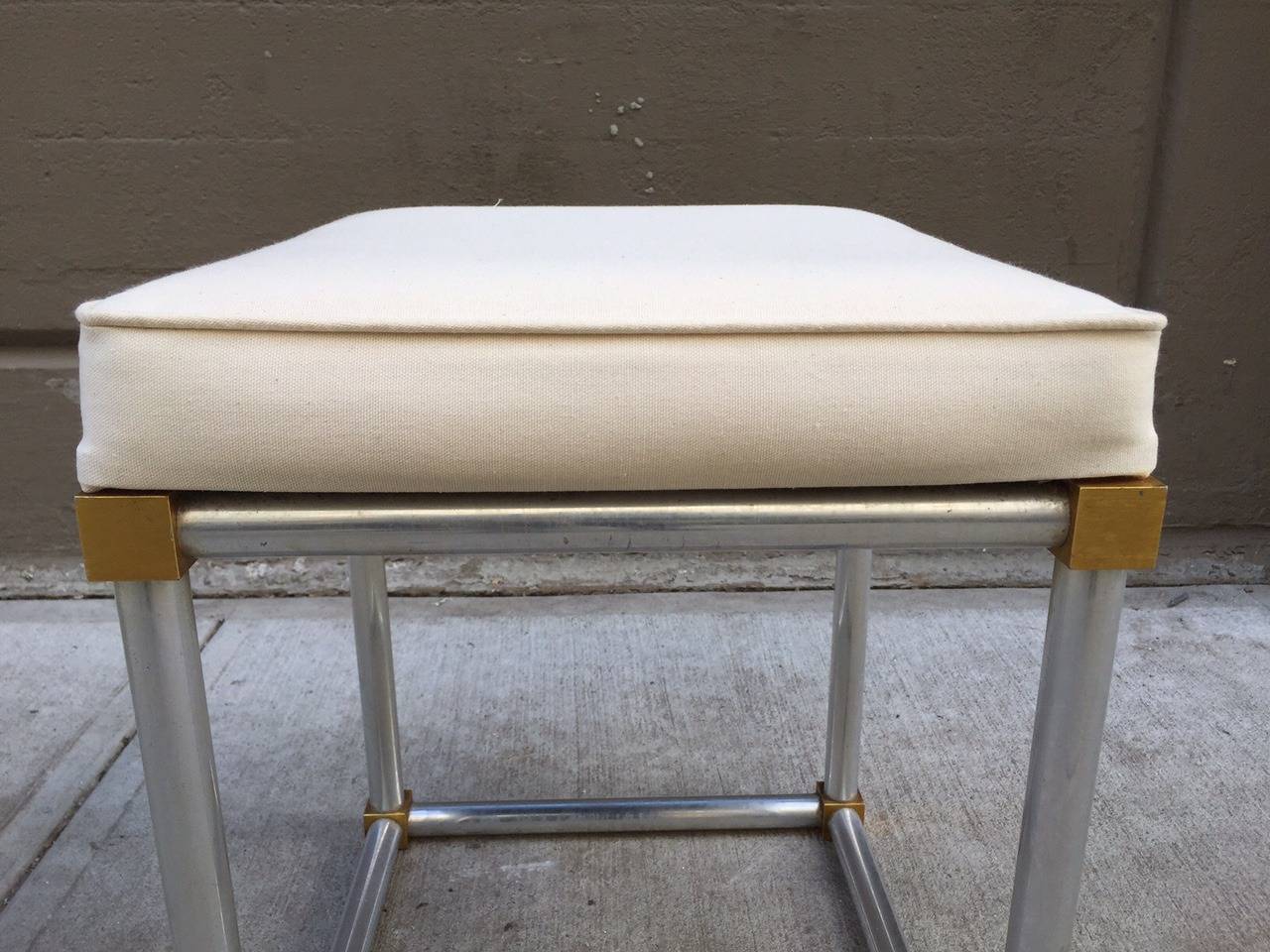American Chrome and Brass Stool, Style of Maison Jansen For Sale