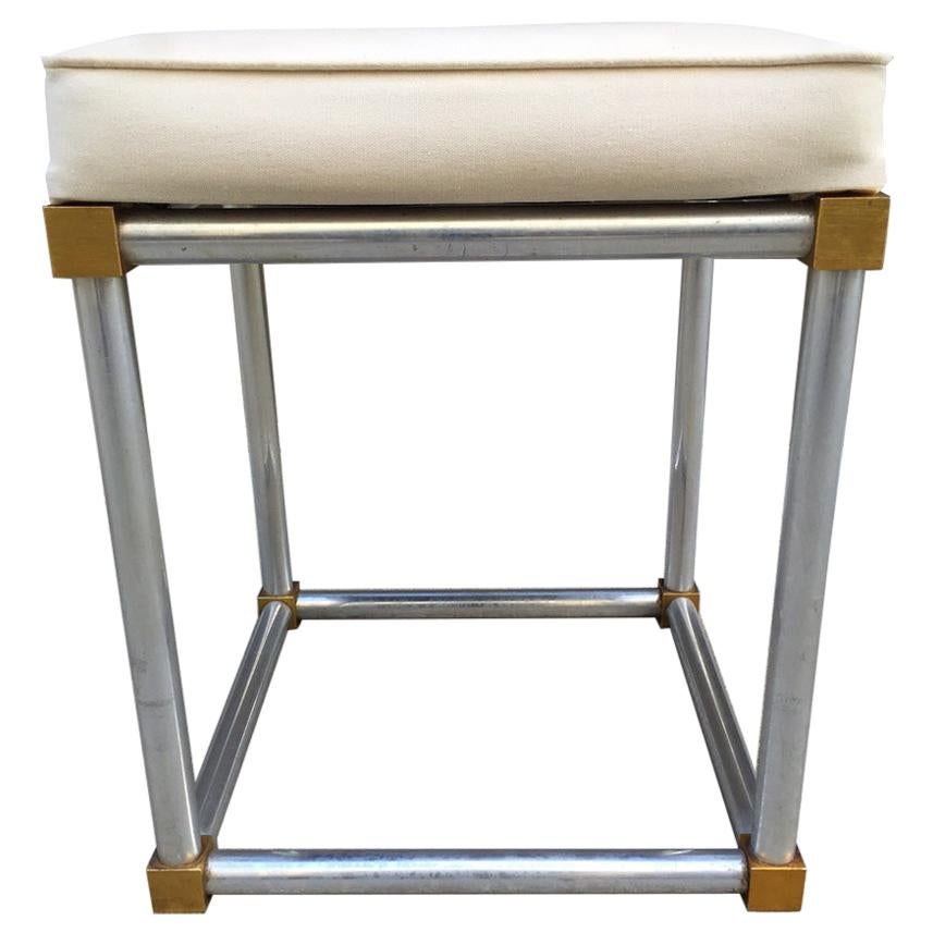 Chrome and Brass Stool, Style of Maison Jansen For Sale
