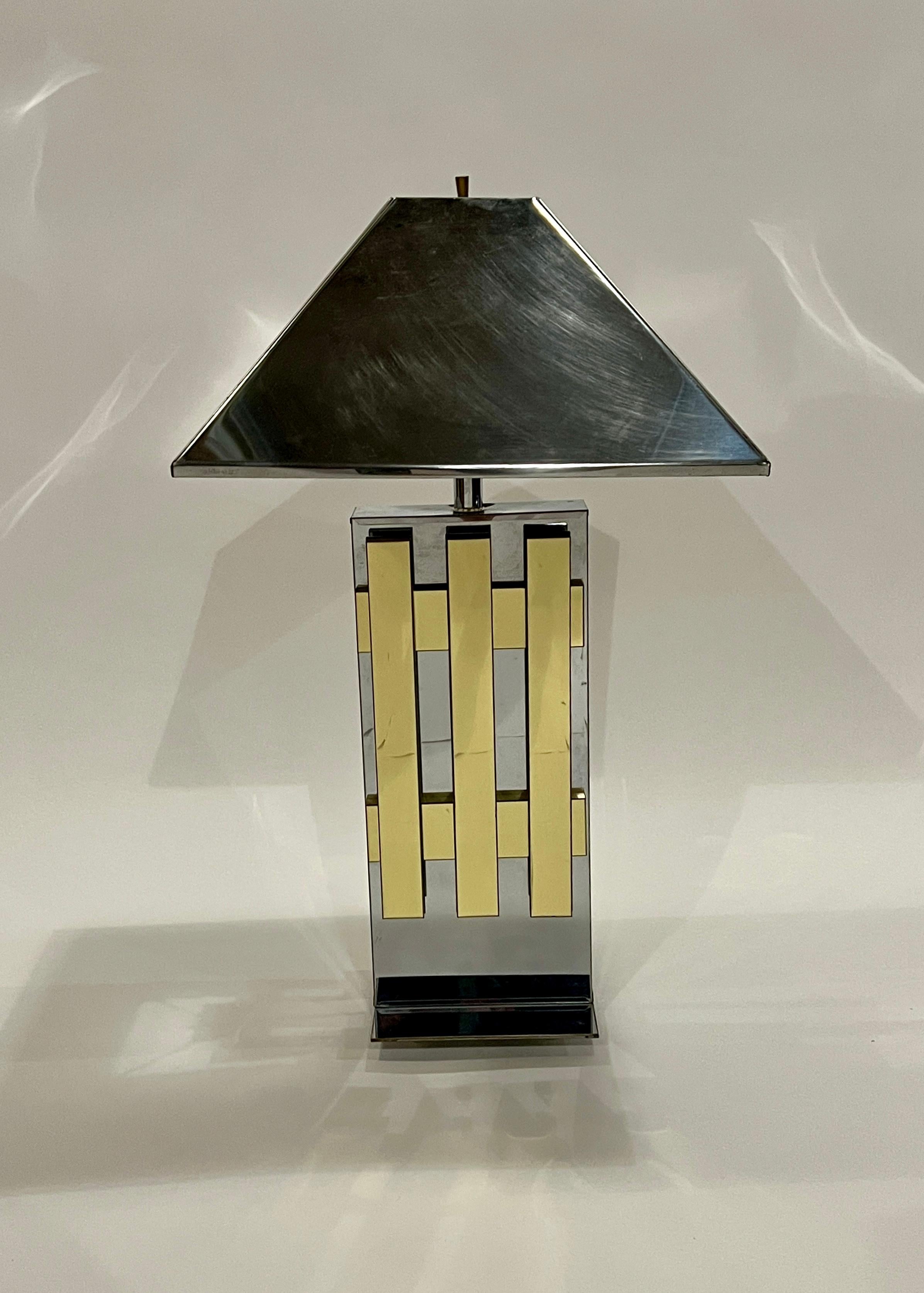 Mid-Century Modern Chrome and Brass Table Lamp in the style of Romeo Rega For Sale