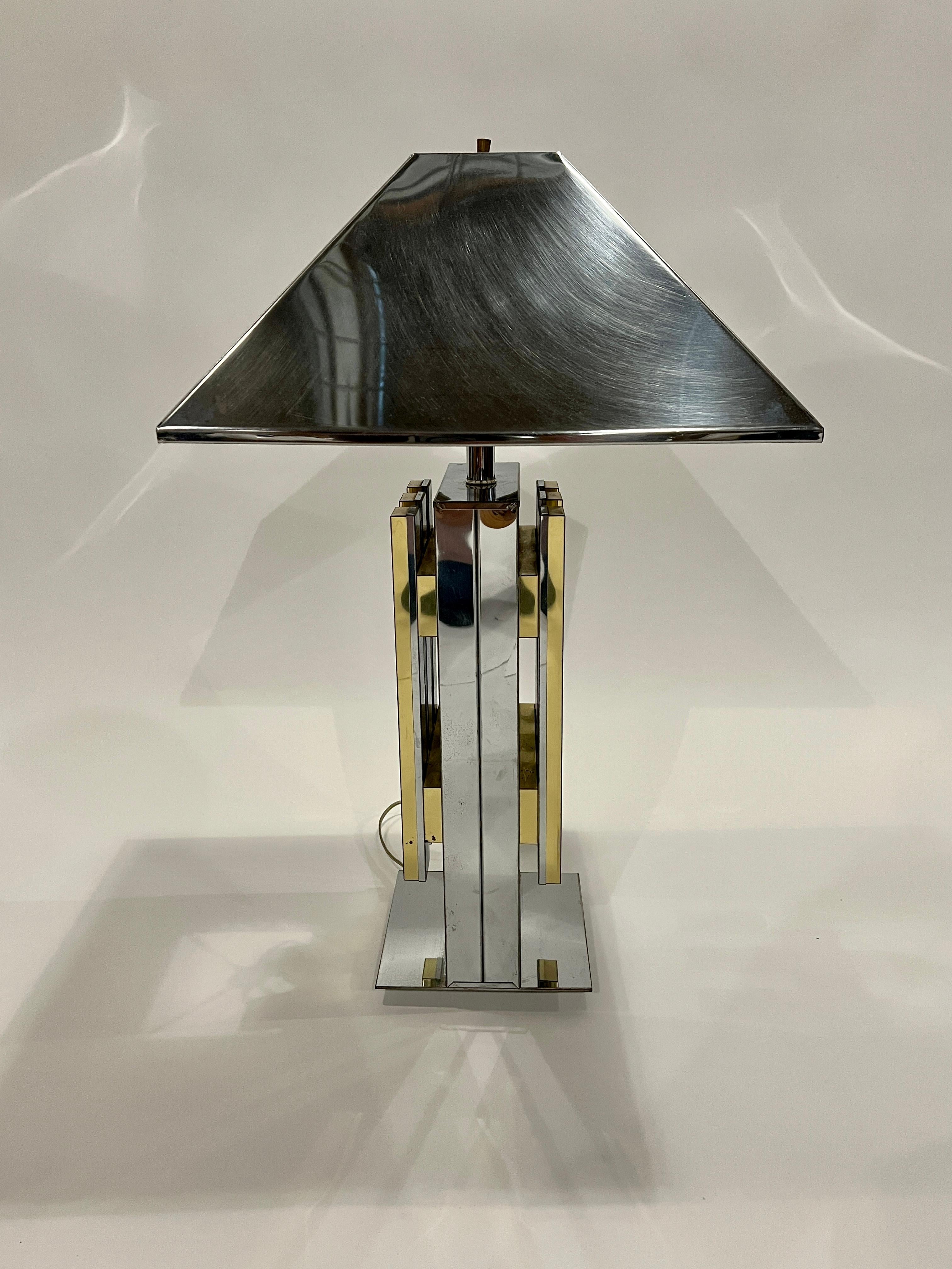 Late 20th Century Chrome and Brass Table Lamp in the style of Romeo Rega For Sale