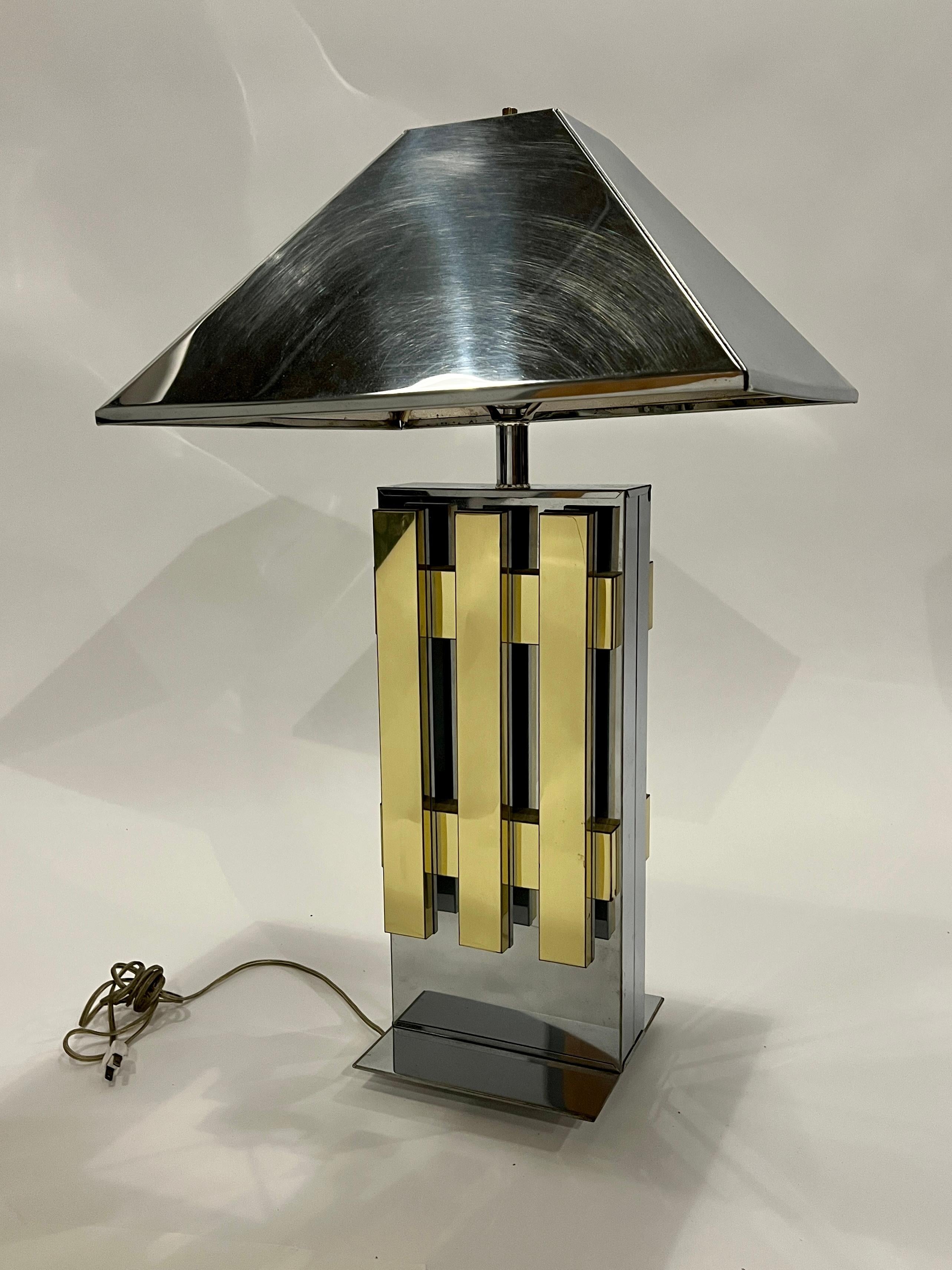 Chrome and Brass Table Lamp in the style of Romeo Rega For Sale 2