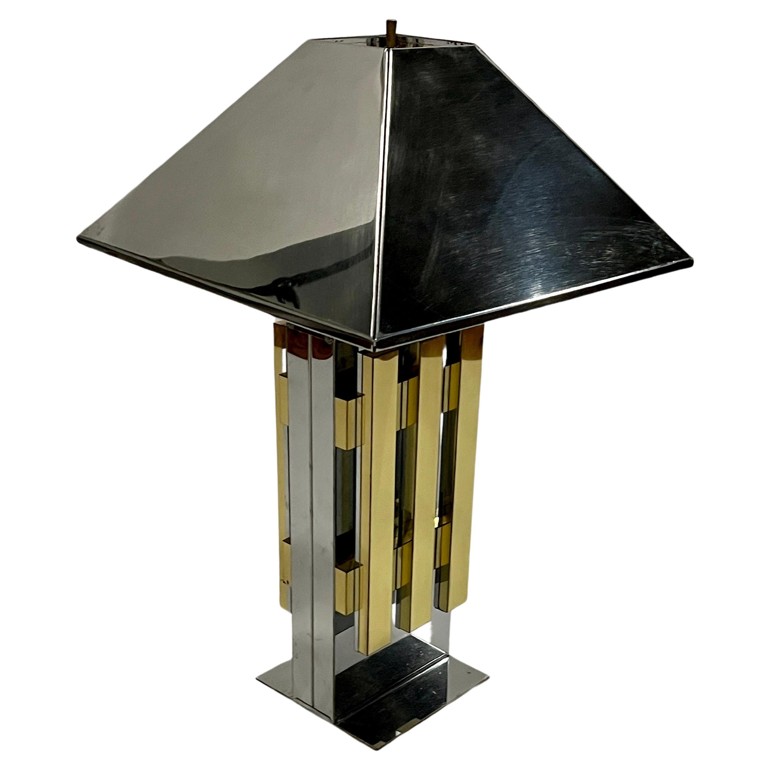 Chrome and Brass Table Lamp in the style of Romeo Rega For Sale