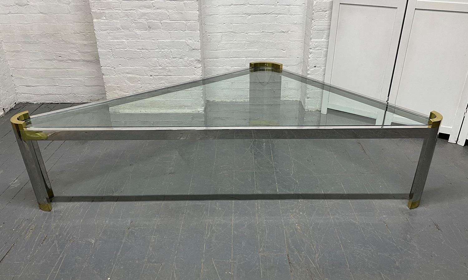 Modern Ron Seff Chrome and Brass Triangular Coffee Table