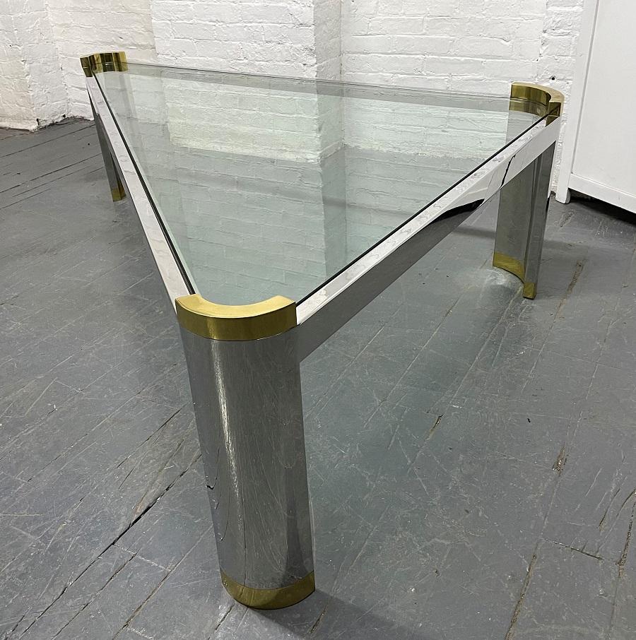 Ron Seff Chrome and Brass Triangular Coffee Table In Good Condition In New York, NY