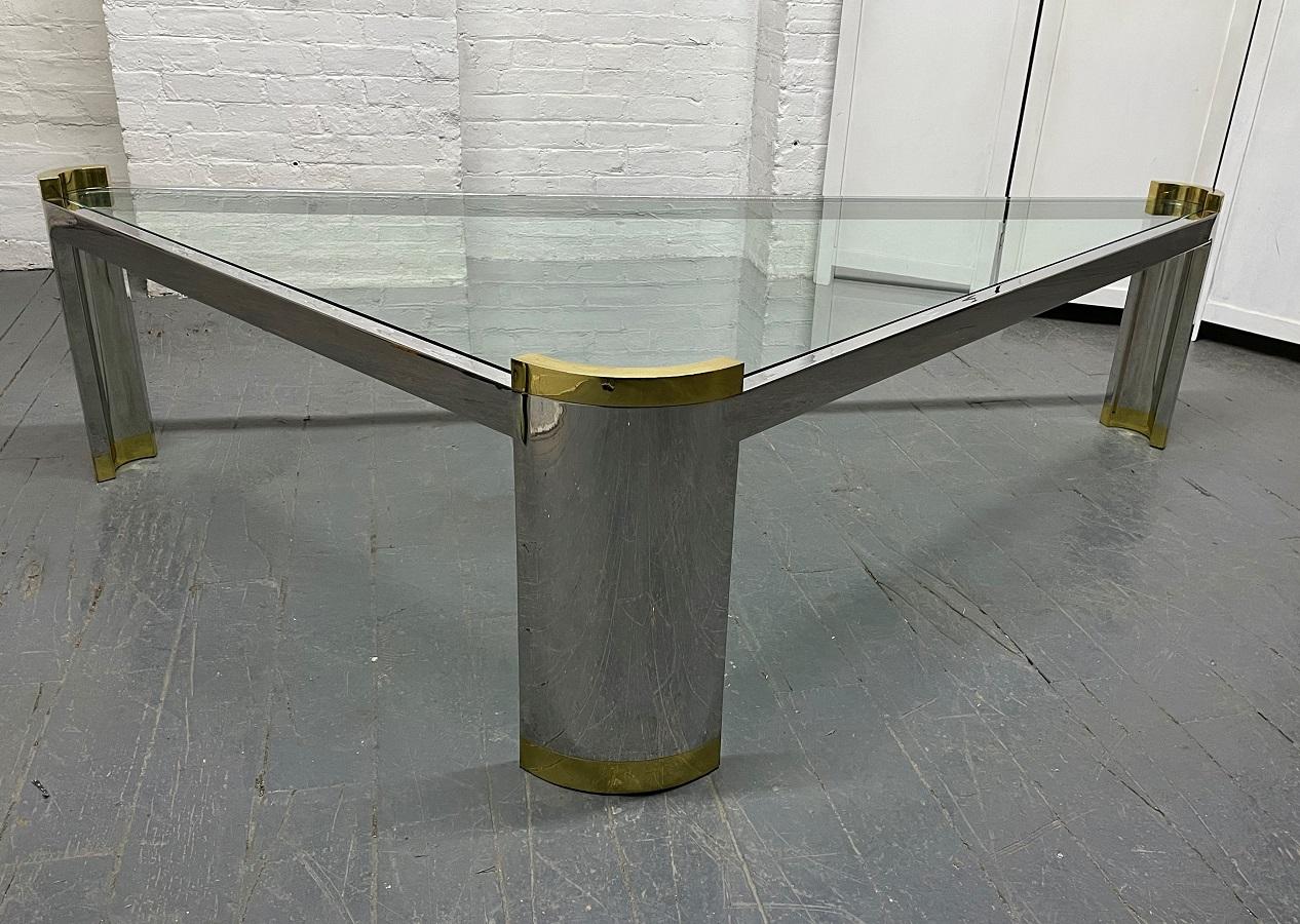Late 20th Century Ron Seff Chrome and Brass Triangular Coffee Table