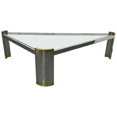 Ron Seff Chrome and Brass Triangular Coffee Table